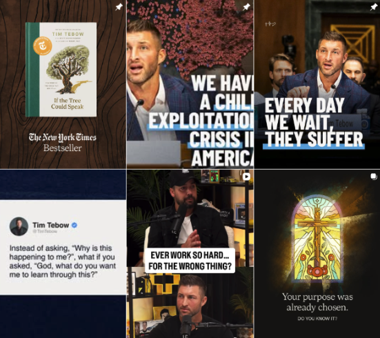 tim tebow's instagram grid