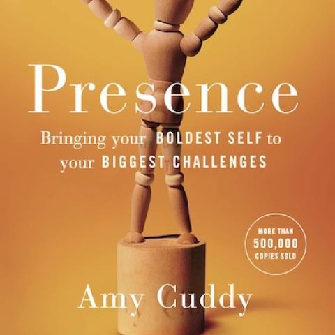 Presence by Amy Cuddy book cover features a wooden drawing mannequin